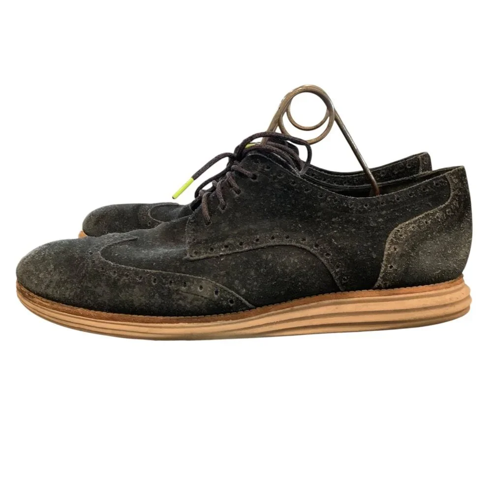Cole Haan‎ Lunargrand Wingtip Black Suede Brogue Oxford Sneakers Men's 13